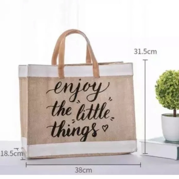 Linen Tote Bag Purse Printed Enjoy Shopping Bag